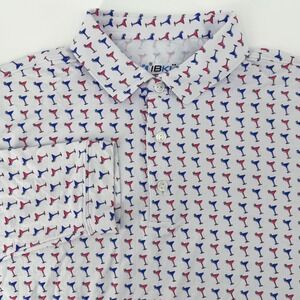 IBKUL Mens Martini Glass Print Long Sleeve Polo Shirt White UPF 50+ Large